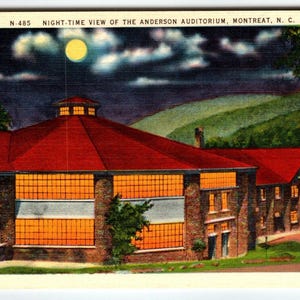 Carte postale en lin Vue nocturne de l'auditorium Anderson, Montreat, Caroline du Nord