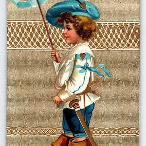 Carte postale de la Saint-Valentin, enfant vêtu de bottes, épée, drapeau de l'Allemagne, cadeau unique