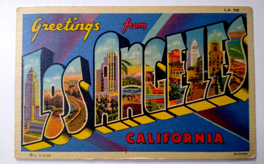 Greetings From Los Angeles California Large Letter Linen Etsy