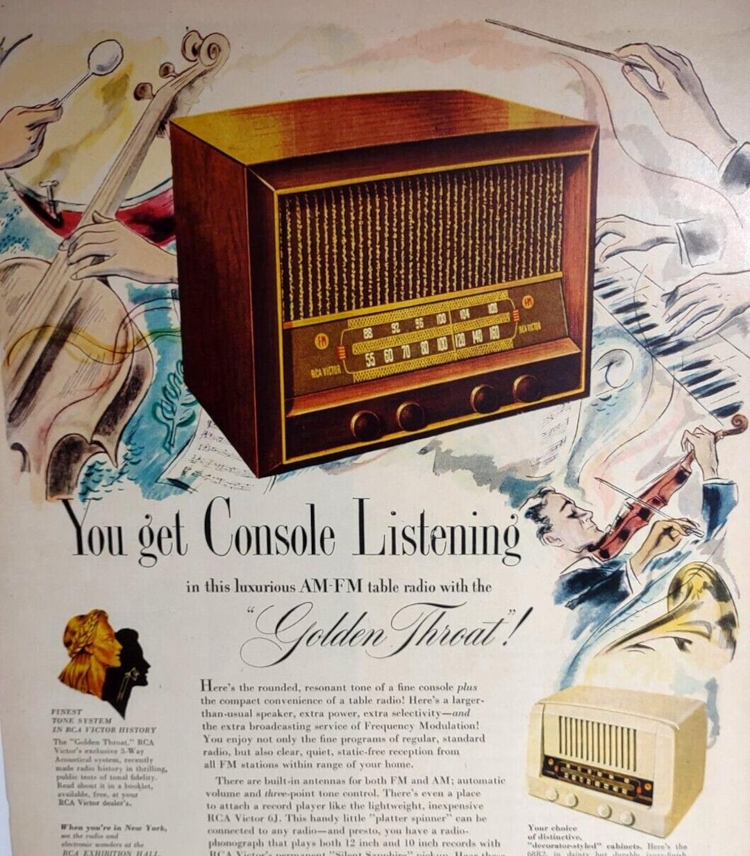 RCA Victor Radio Print AD Vintage 1948 Console Listening