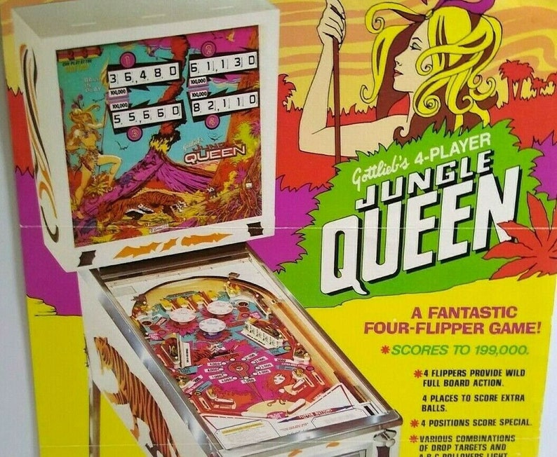 Jungle Queen Pinball FLYER 1977 Original Gottlieb Game Artwork Etsy