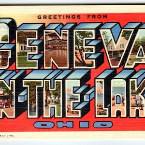 Grande carte postale des années 40, Geneva On The Lake Ohio Curt Teich
