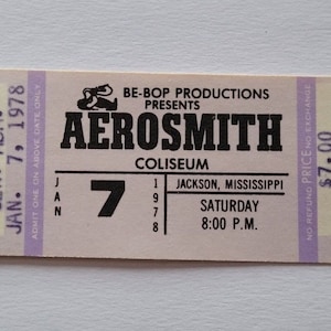 AeroSmith Vintage Unbenutzt 1978 Konzertkarte (1) Jackson Miss Coliseum Hard Rock Einzigartiges Geschenk