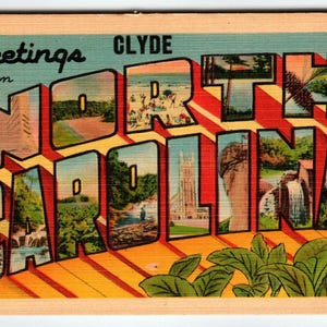 Carte postale vintage Greetings from Clyde en Caroline du Nord en lin inutilisé des années 40