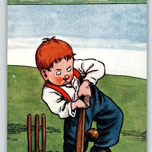 A Coming Cricketer Postcard Tuck Well Stop GE Shepheard Boy Cricket Paddle 9375 Unique Gift