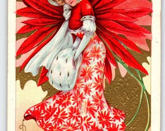 クリスマス ポストカード ポインセチア フラワー レディ ジョン ウィンシュ サミュエル シュマッカー 1910