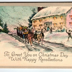 Weihnachtspostkarte Pferdekutsche Rustikales Zuhause Verschneite Landstraße Erinnerungen