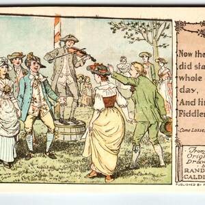 Artist Signed R.C. Randolph Caldecott Postcard The Fiddler Come Lasses And Lads