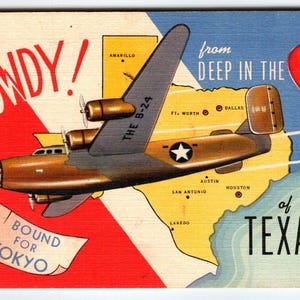 Carte postale militaire de l'armée américaine Texas B-24 avion à destination du linge de guerre de Tokyo des années 40, WW2