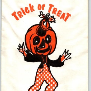 Trick Or Treat Halloween Candy Goodie Bag Goblin Pumpkin Head Man JOL Vintage