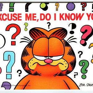 Garfield Katze Postkarte Excuse Me Do I know you Jim Denim 1978 Ungebraucht Tabby Kitty