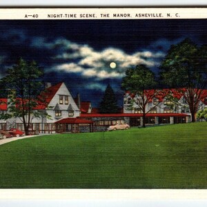 Nachtzeitszene das Herrenhaus alte Autos Mond Asheville North Carolina Leinen-Postkarte