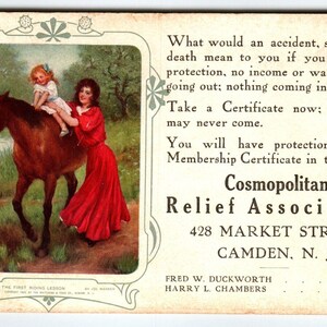 Mädchen 1st Reiten Werbe Postkarte Cosmopolitan Relief Camden NJ 1909