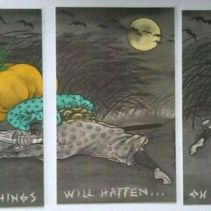 ハロウィンポストカードセット（3枚）サムライカボチャ頭ゴブリン空飛ぶウサギ1993ユニークなギフト