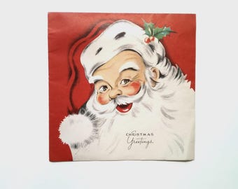 Vintage Weihnachtsgrüße Jolly Santa Claus Grußkarte USA 1940er - 1950er Jahre