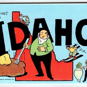 Carte Postale Salutations de l'Idaho Beurre de pomme de terre Fermiers de betterave de ski Linge de maison Kropp