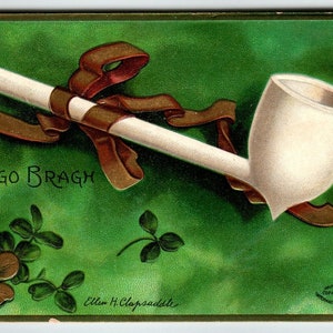 Carte postale St Patricks Day Pipe Erin Go Bragh Ellen Clapsaddle signée Allemagne Cadeau unique
