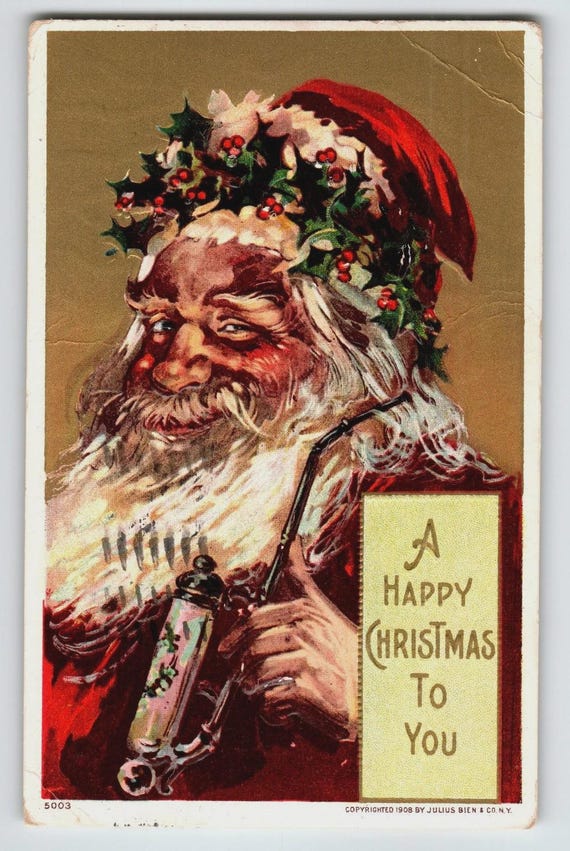 Vintage 1908 Santa Claus Christmas Postcard by Julius Bien & Co