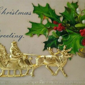 Carte postale de Noël Père Noël et renne avec image en relief dorée SL & Co. gaufrage 3D Cadeau unique