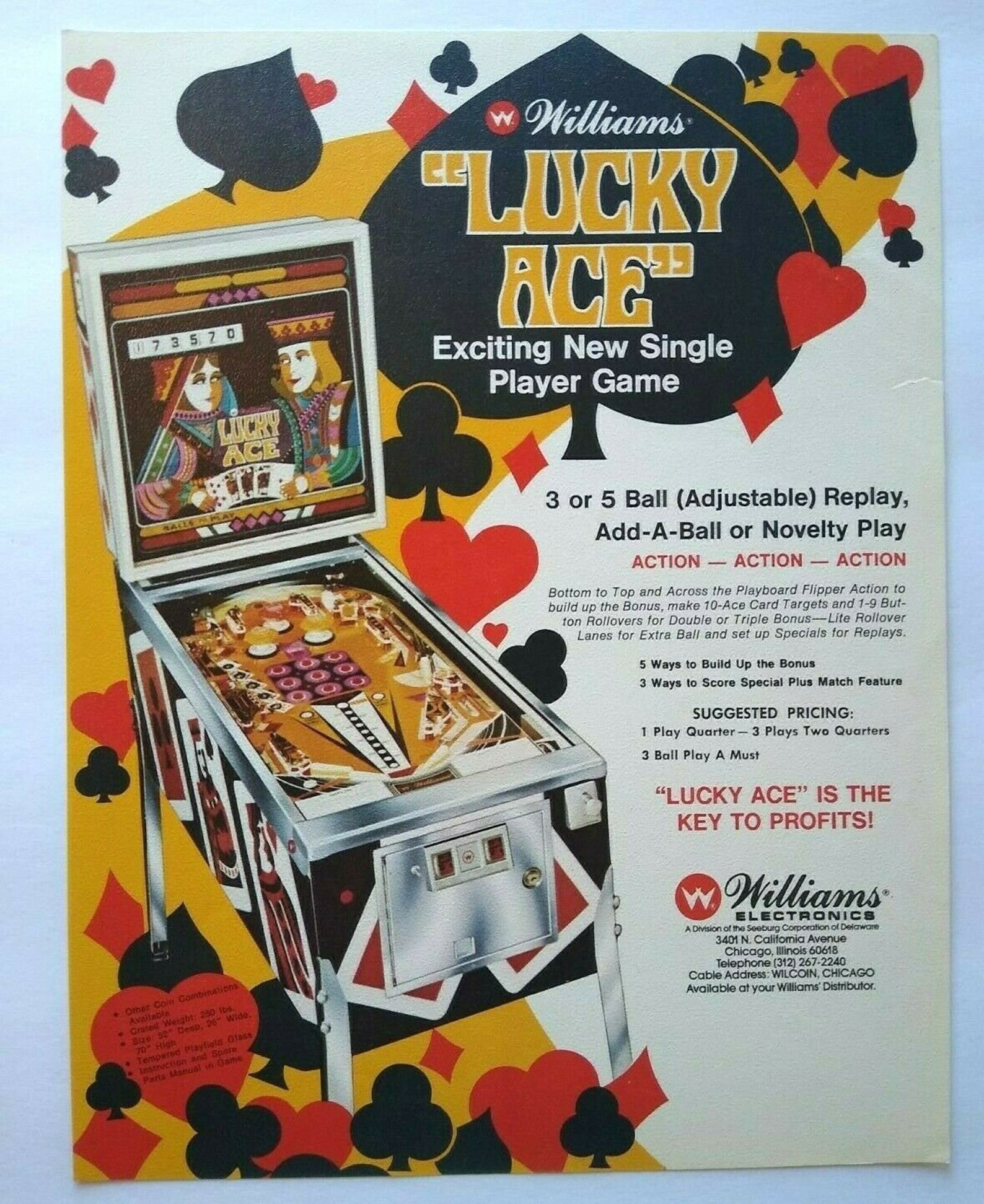 Lucky Ace Pinball FLYER 1974 Original Flipper Game Art Print - Etsy