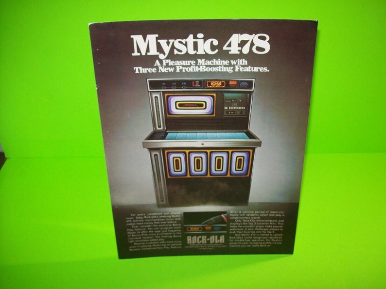 Download Art Collectibles Color Rock Ola Model 478 Mystic Jukebox Flyer 1978 Original Phonograph Music Promo