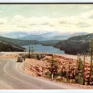 Carte postale Union Oil 76 Essence 1939 Voiture ancienne Donner Pass Highway Sierra Nevada