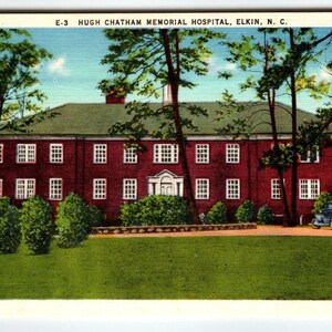 Carte postale en lin Hugh Chatham Memorial Hospital Elkin en Caroline du Nord vintage