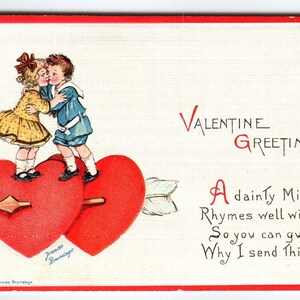 Frances Brundage Valentinstag Postkarte Kinder küssen sich auf Herzen 414 Gabriel Unterzeichnet