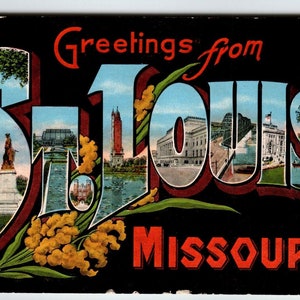 Salutations du Missouri grande lettre grande carte postale État lin E.C. Kropp 1948 cadeau unique
