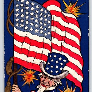 4th Of July Postcard Uncle Sam Fireworks USA Flag Ullman Series 2315 Unposted Unique Gift
