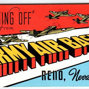 Salutations de la base aérienne de l'armée de Reno au Nevada, grande lettre, avion, carte postale