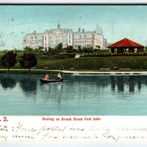 Antique Postcard Newark NJ Branch Brook Park Lake Boating Canoe Boat 1906 Mailed