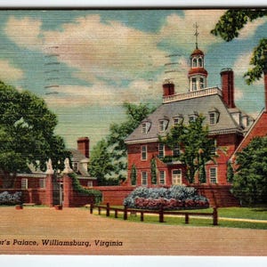 Carte postale du palais du gouverneur Williamsburg Virginia Linen vintage des années 1950 Original