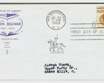 Scott #1084 1958 Simon Bolivar Champion of Liberty Stamp First Day Cover FDC