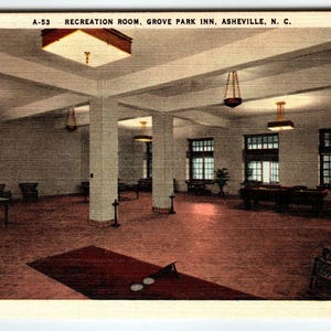 Carte postale en lin vintage Grove Park Inn Recreation Room Asheville, Caroline du Nord