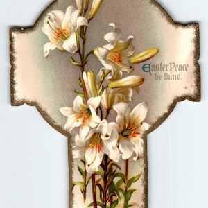 Carte postale de Pâques, La paix soit avec toi, fleurs de lys découpées, Ernest Nister, non cadeau, cadeau unique