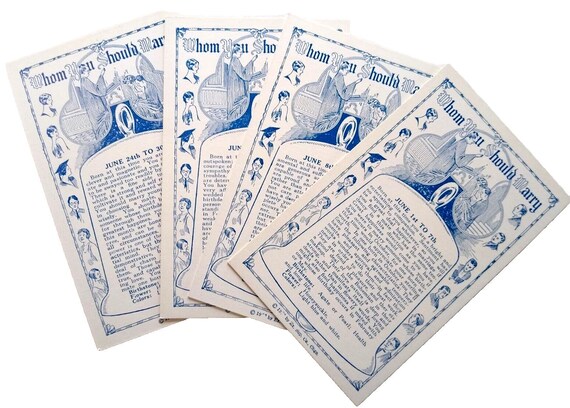 4枚の展示用ホロスコープ占いカード 結婚すべき相手 1950年代 4月 