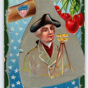Carte postale George Washington avec drapeau patriotique de son industrie Étoiles télescope Nash n° 2