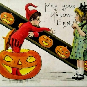 Carte postale Halloween HBG HB Griggs Pixie Elf Brownie Fantasy 1911 Burlington IL Cadeau unique