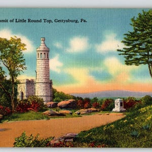 Carte postale en lin The Summit of Little Round Top Gettysburg, Pennsylvanie, sans envoi, Cadeau unique