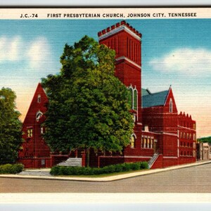 First Presbyterian Church Building Johnson City Tennessee Carte postale Linge de maison non utilisé Cadeau unique