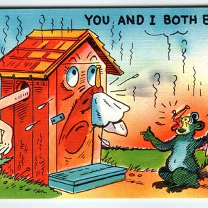 You and I Beide Knospe Stinktier Vintage Leinen Postkarte 1940er Jahre
