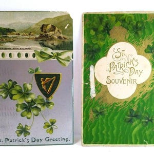 Lot de (2) cartes postales de la Saint-Patrick, cadeau unique Colleen Bawn Rock vintage 1911 New York