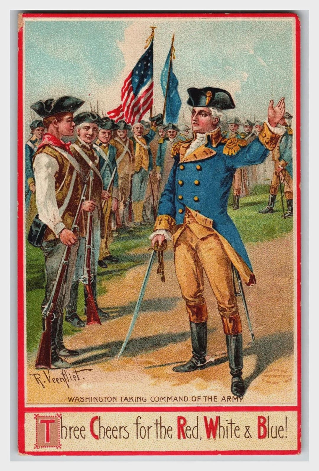 1908 George Washington Taking Command Postcard R. Veenfliet American ...