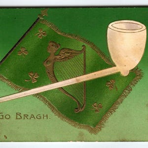 Saint Patrick's Day Postcard Erin Go Bragh Irish Flag Pipe John Winsch Back