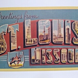 Greetings From St Louis Missouri Large Big Letter Postcard Linen Dexter Unused Unique Gift