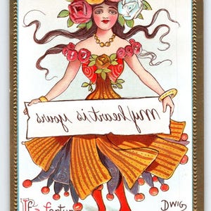 Carte postale fantastique Tenir une brindille pour refléter mon coeur est à vous diseuse de bonne aventure, sorcière 1909