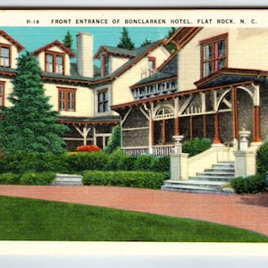 Carte postale Bonclarken Hotel Flat Rock en Caroline du Nord, cadeau unique vintage en lin, NC vintage