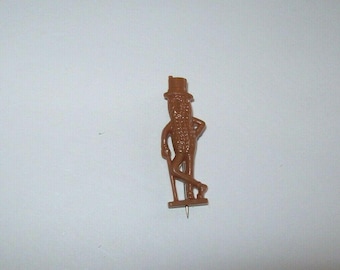 Mr Peanut Brown Lapel Pin Planters Nuts Pinback Original Plastic Vintage 1950's