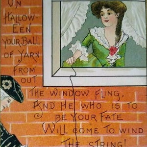 Vintage Halloween Postkarte Viktorianische Dame am Fenster L & E 2262 HBG Original Einzigartiges Geschenk